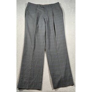 Angelo Rossi Dress Pants Mens 33x30 Gray Plaid Pleated Classic Business